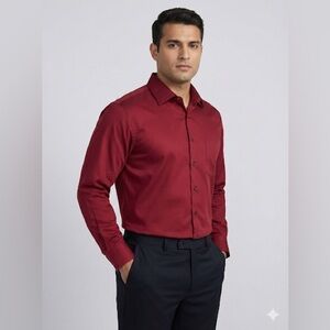 Van Heusen Lux Sateen Dress Shirt Men’s 16.5 34/35 Red Burgundy Regular Fit
